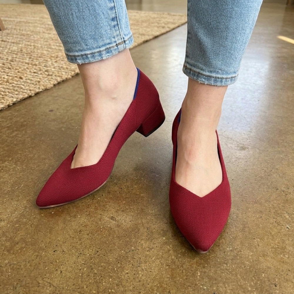 Rothy's Womens The High Point Heels 8.5 Red Pointed Toe Block Heel Tortoiseshell